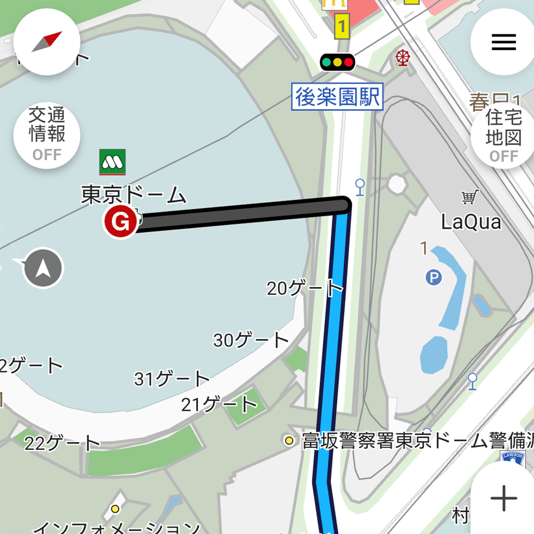 目的地が左側になるルートを検索
