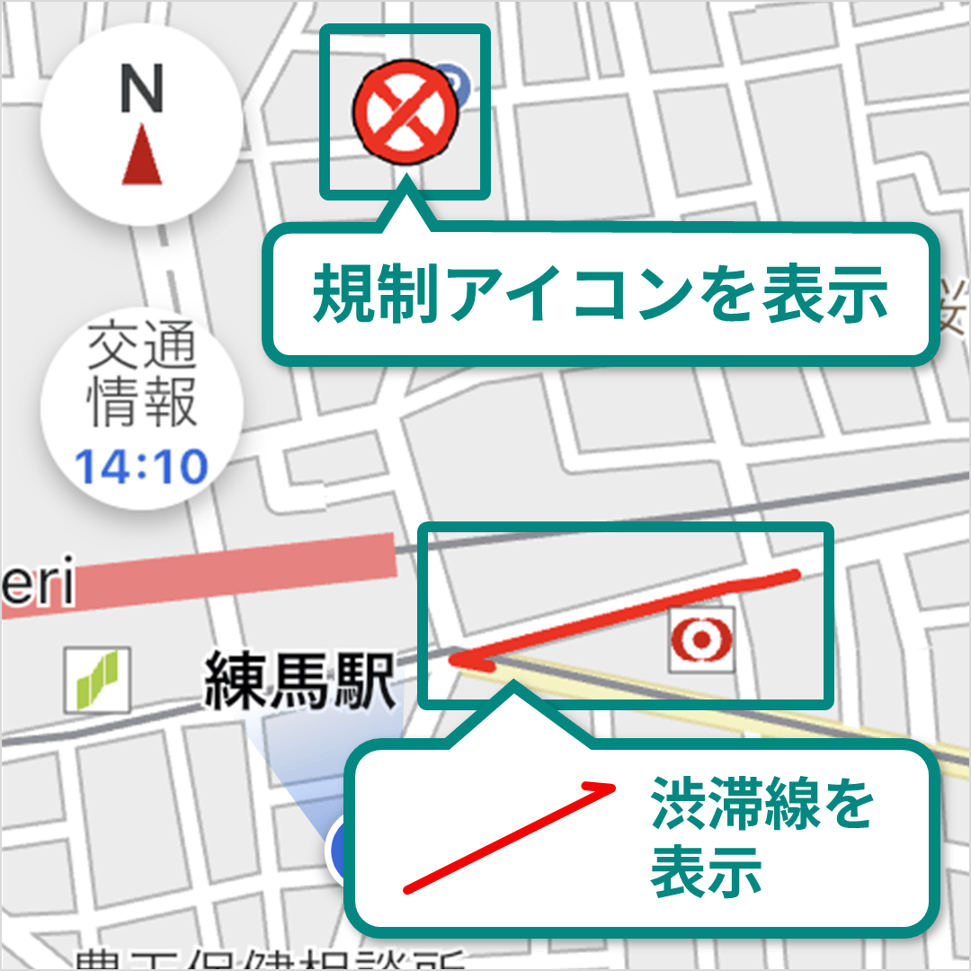 渋滞の区間や距離などの詳細がわかる